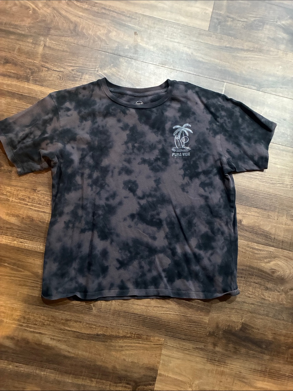 Pura Vida Black Tie-Dye Palm Chest Logo Tee